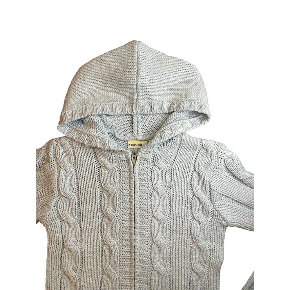 Vintage Cherokee Wool Blend Kids CableKnit 6 Baby Blue Zip Up Sweater Hooded Y2K